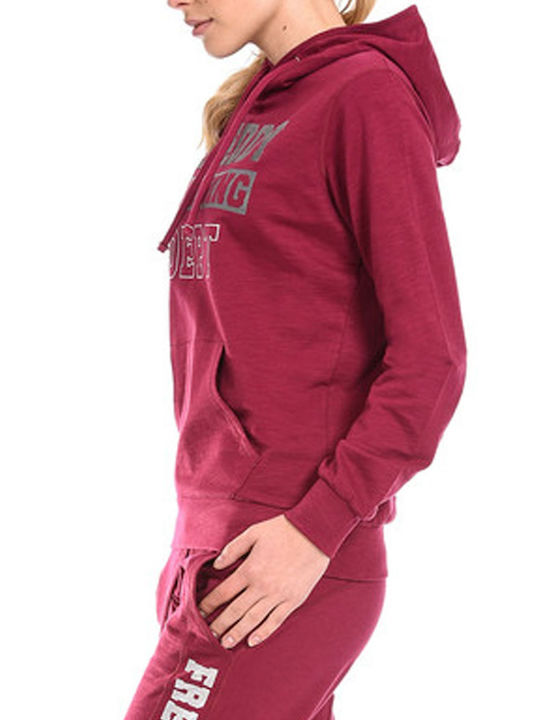 Freddy Women's Hooded Velvet Sweatshirt Burgundy