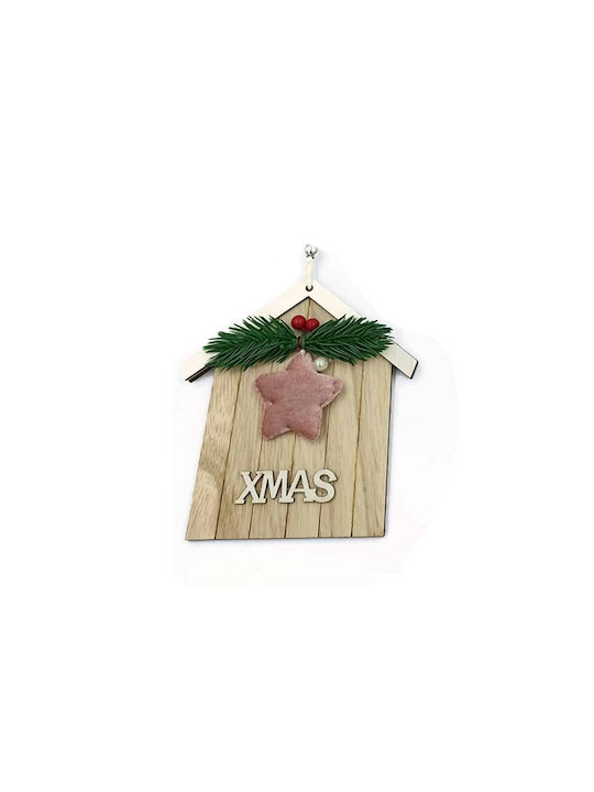 Hanging Ornament House Wooden 10x14cm