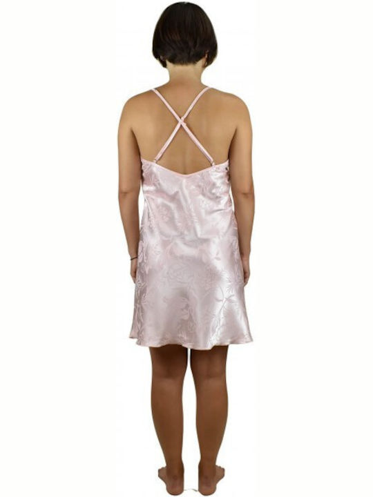 Secret Point Winter Satin Women's Nightdress Pink