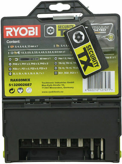 Ryobi Rak69mix Set of 69 Feather Drills HSS with Cylindrical Shank for Metal, Wood and Masonry