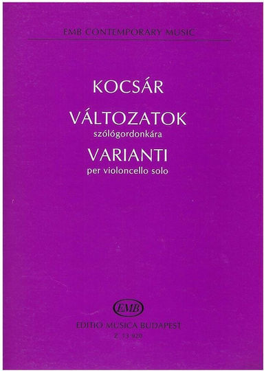 Editio Musica Budapest Kocsar - Varianti Παρτιτούρα για Τσέλο