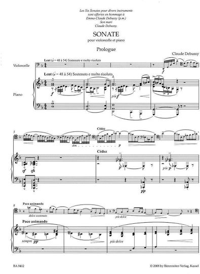 Barenreiter Debussy Sonate Pour Violoncello & Piano за Виолончело