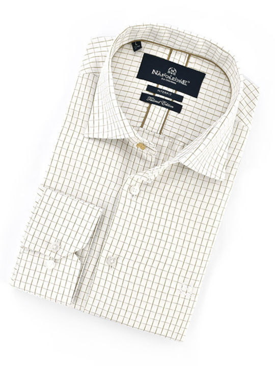 Monte Napoleone Men's Shirt Long Sleeve Checked White