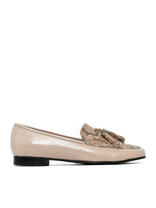 Leder Damen Mokassins in Beige Farbe