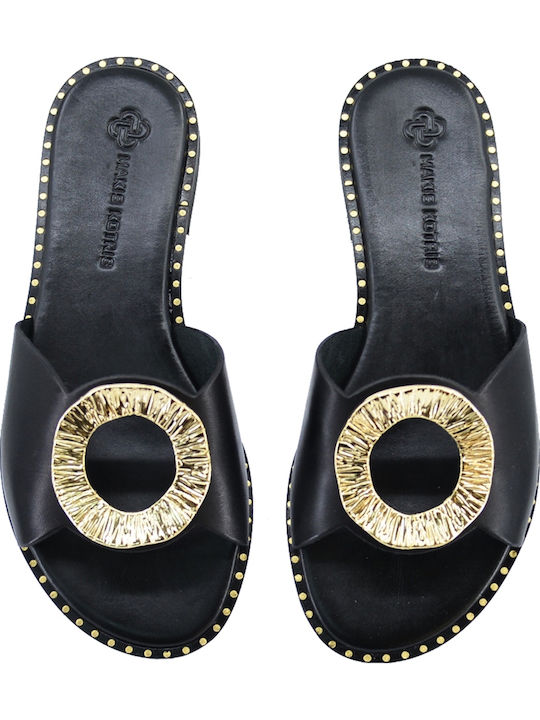 Leder Flache Sandalen für Damen in Schwarz Farbe