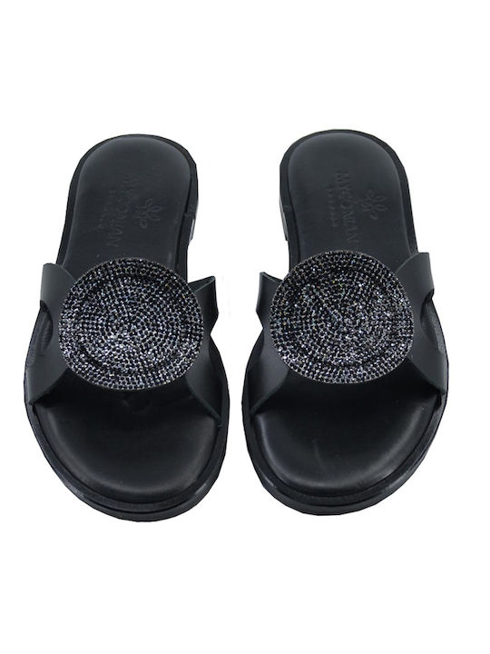 Leder Flache Sandalen für Damen in Schwarz Farbe