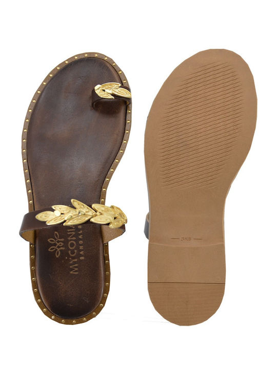 Leather Women's Flat Sandals in Brown Color