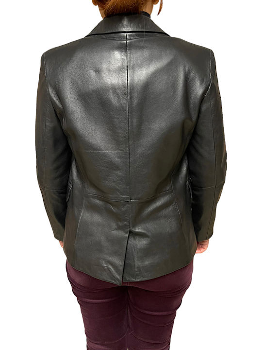 MARKOS LEATHER Γυναικείο Δερμάτινο Σακάκι Μαύρο