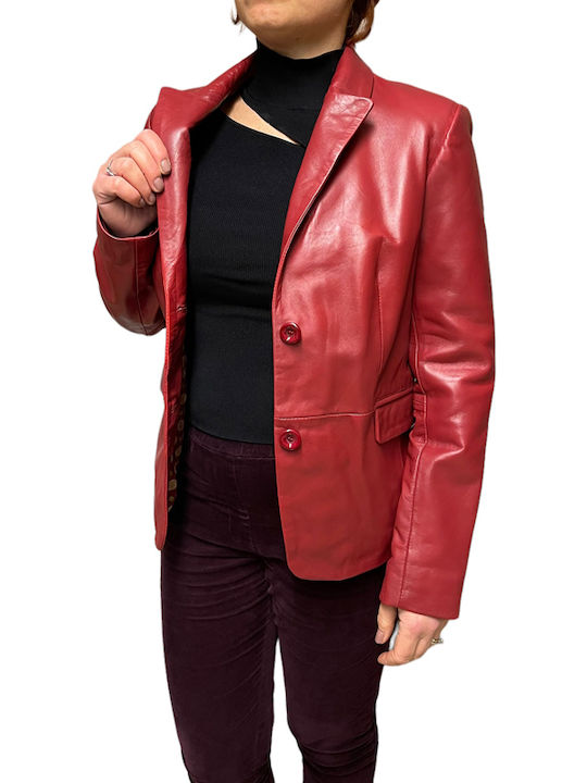 MARKOS LEATHER Women's Leather Blazer Red