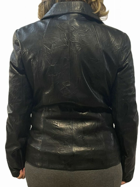 MARKOS LEATHER Damen Leder Mittellang Blazer Schwarz