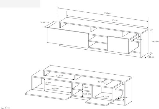 Wohnzimmer TV-Einheit Charcoal L260xB30xH171.5cm