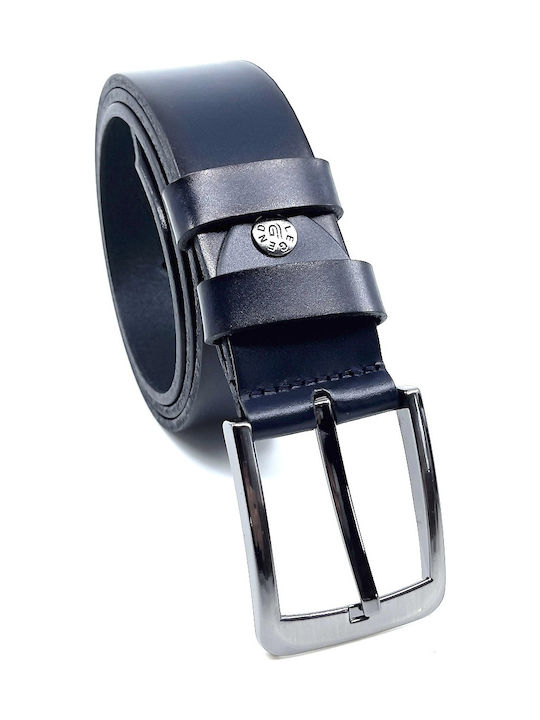 Wide Men's Belt Leather Blue