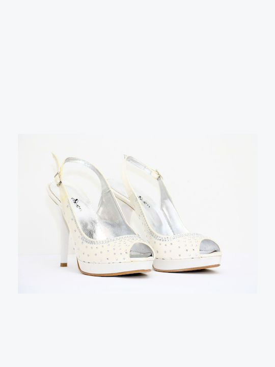 Ellen Leather Peep Toe Stiletto White High Heels