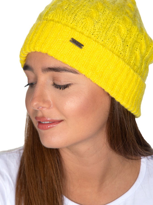 Beanie Γυναικείος Σκούφος Πλεκτός σε Κίτρινο χρώμα