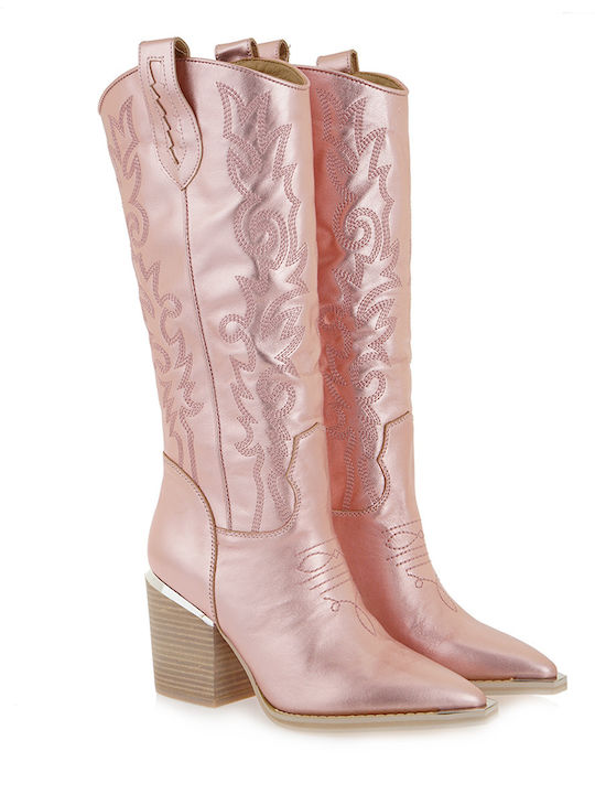 Alma en Pena Leather High Heel Women's Boots Pink