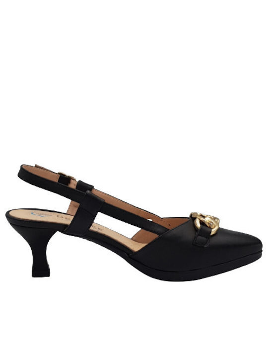 Desiree Shoes Anatomic Leather Black Heels with Strap