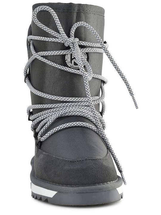 Leather Snow Boots with Laces & Fur Gray