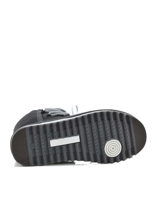 Leather Snow Boots with Laces & Fur Gray