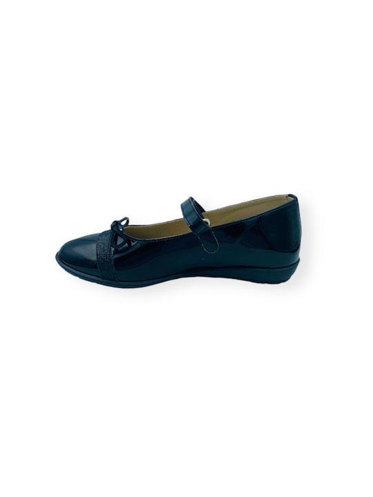 Ricco Mondo Kids Anatomic Leather Ballerinas with Hoop & Loop Closure Black