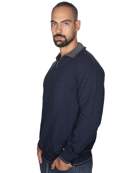 Vera Men's Long Sleeve Sweater with Zipper BLUE