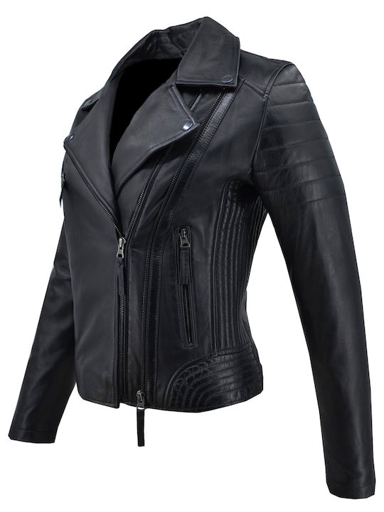 Δερμάτινο Γυναικείο Biker Jacket Μαύρο