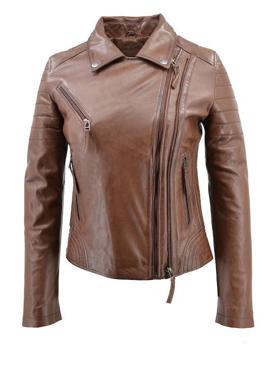 Δερμάτινο Γυναικείο Biker Jacket Ταμπά