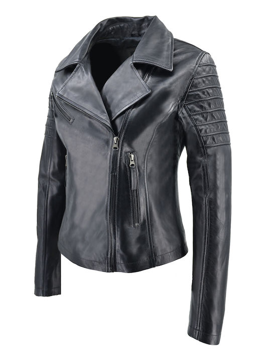 Δερμάτινα 100 Δερμάτινο Γυναικείο Biker Jacket Μαύρο