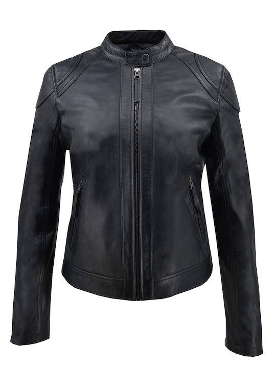 Δερμάτινο Γυναικείο Biker Jacket Μαύρο