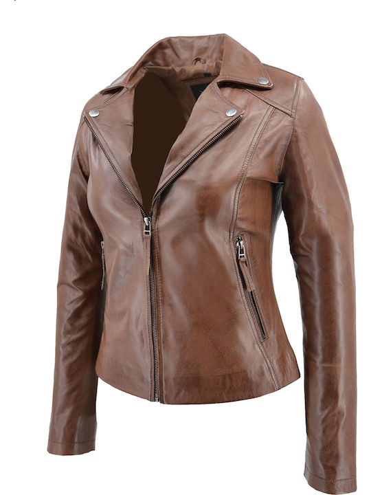 Δερμάτινο Γυναικείο Biker Jacket Ταμπά