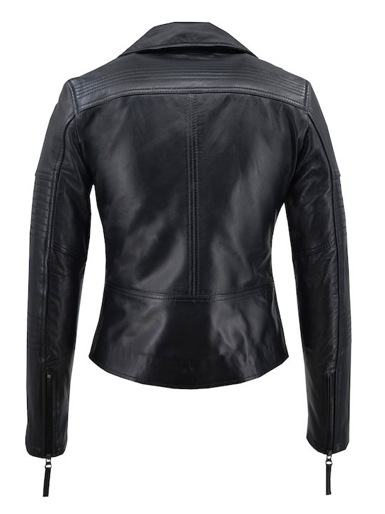 Δερμάτινο Γυναικείο Biker Jacket Μαύρο