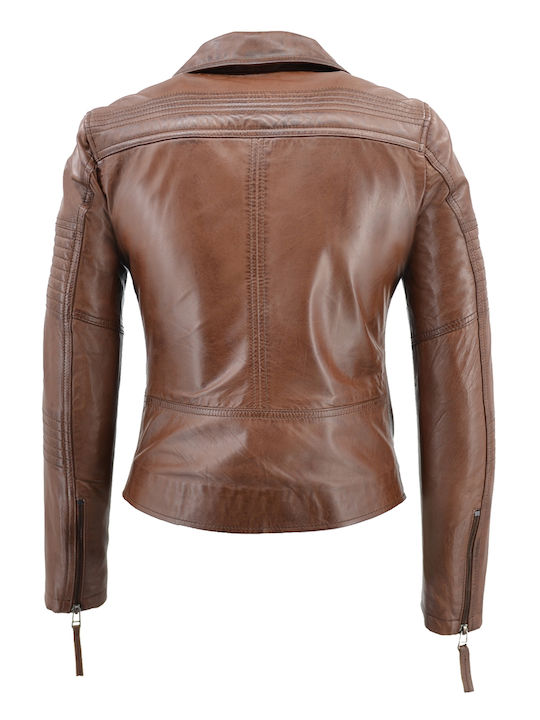 Δερμάτινο Γυναικείο Biker Jacket Ταμπά