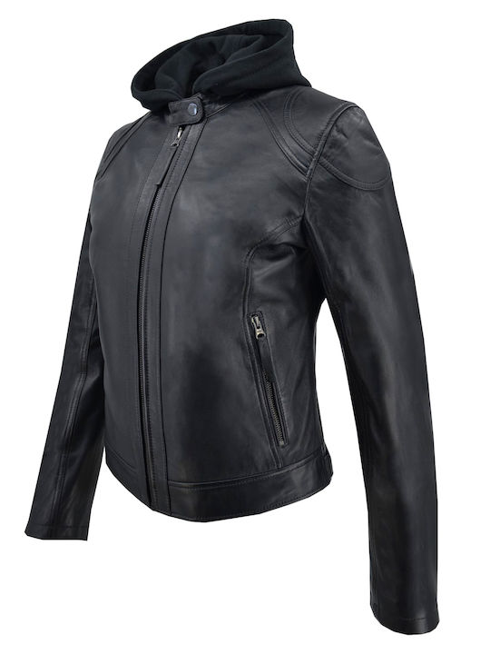 Δερμάτινο Γυναικείο Biker Jacket Μαύρο