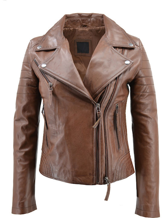 Δερμάτινο Γυναικείο Biker Jacket Ταμπά