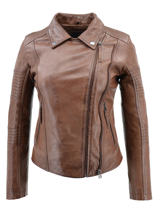 Δερμάτινο Γυναικείο Biker Jacket Ταμπά