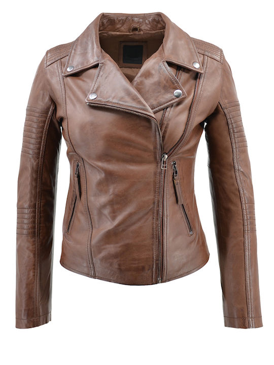 Δερμάτινο Γυναικείο Biker Jacket Ταμπά