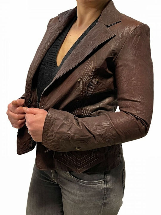 MARKOS LEATHER Women's Leather Waisted Blazer Brown