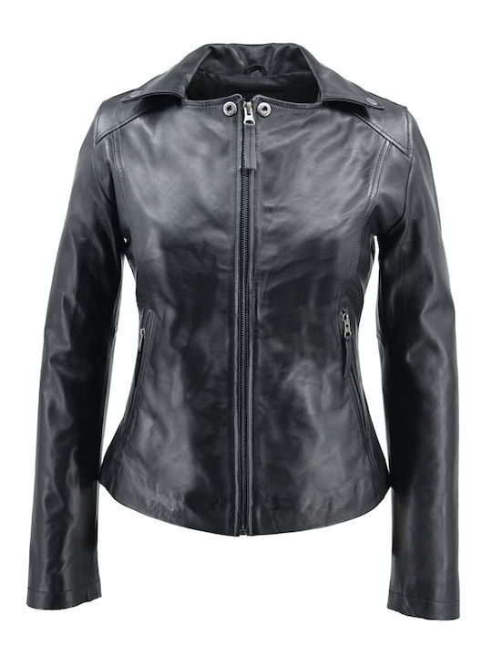 Δερμάτινο Γυναικείο Biker Jacket Μαύρο