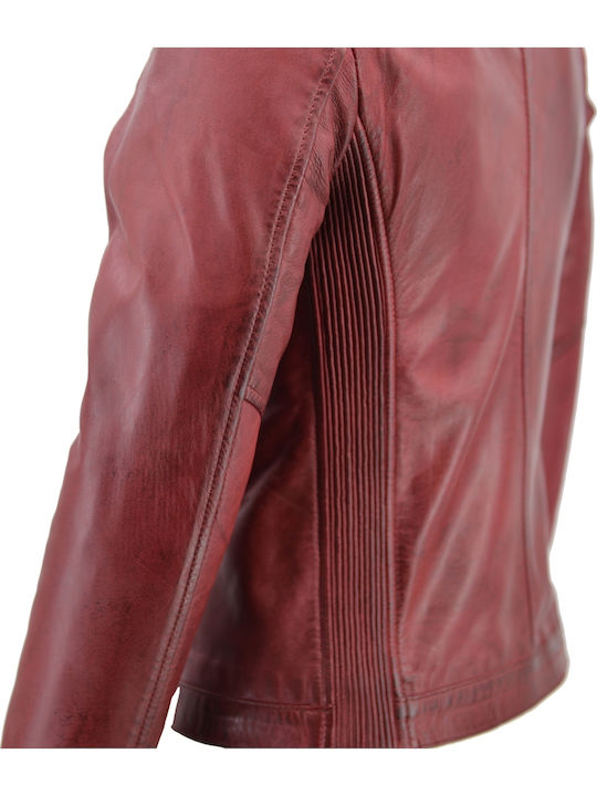 Women's Short Biker Leather Jacket for Winter Red