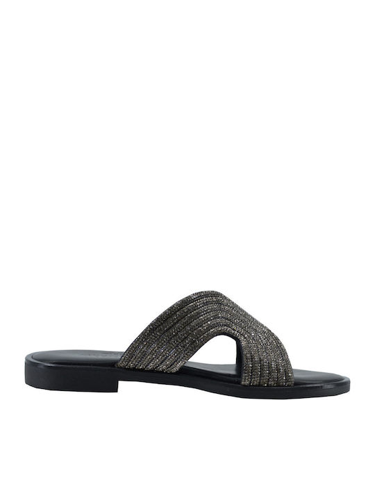 Leder Flache Sandalen für Damen in Schwarz Farbe