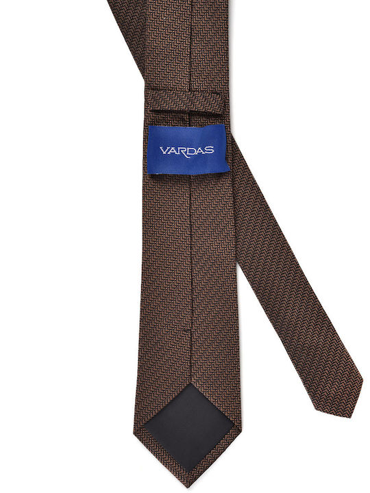 Vardas Ανδρική Γραβάτα με Σχέδια σε Καφέ Χρώμα