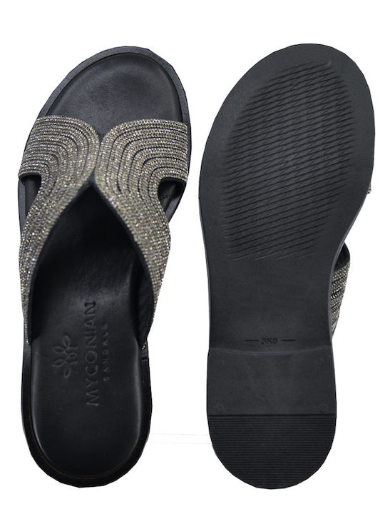 Leder Flache Sandalen für Damen in Schwarz Farbe