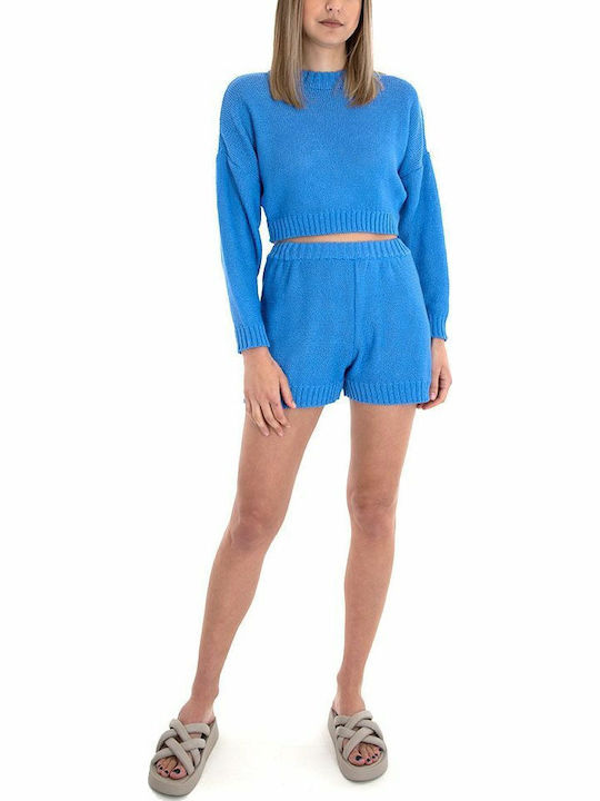 Tailor Made Knitwear Γυναικείο Σετ με Ψηλόμεσο Σορτς Μπλε
