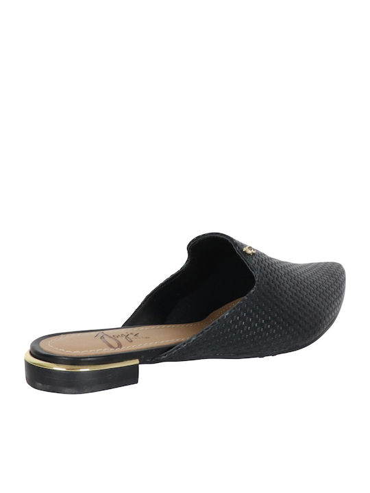 Flach Leder Mules in Schwarz Farbe