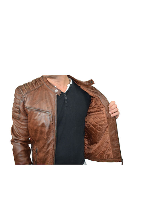 Leatherland Men's Leather Biker Jacket Brown