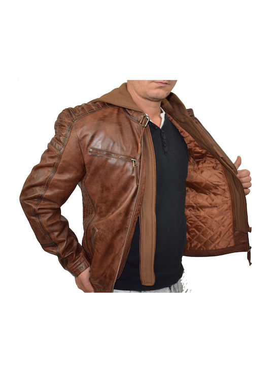 Leatherland Men's Leather Biker Jacket Brown