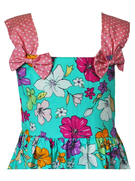 Kinderkleid Ärmellos Blumen Türkis