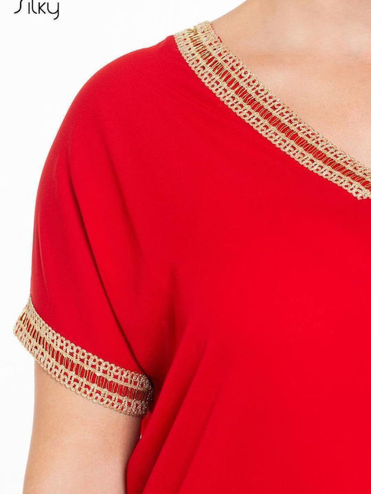 Silky Collection Bluza de Damă de Vară Mâneci scurte Roșie
