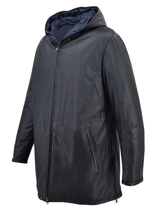 Δερμάτινα 100 Herren Winter Jacke Leder Marineblau