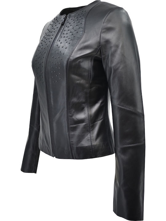 Δερμάτινα 100 Δερμάτινο Γυναικείο Biker Jacket Μαύρο