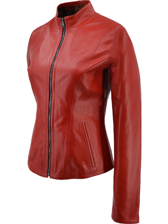 Piele Jachetă de femei Biker Jacket Roșu